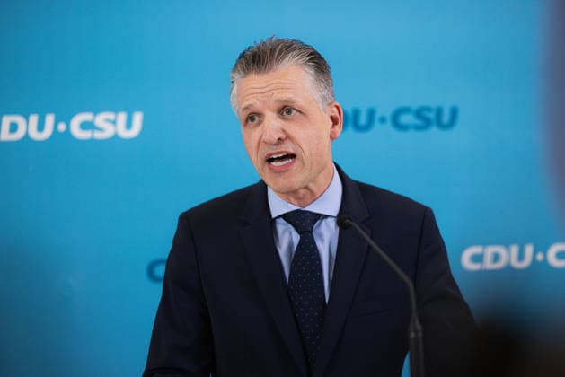 Press Statement by the CDU CSU Parliamentary Caucus in the Bundestag, Berlin, Germany, on September 22, 2026. CDU CSU Caucus Chair Thorsten Frei speaks to the press and journalists on the caucus floor of the Bundestag.