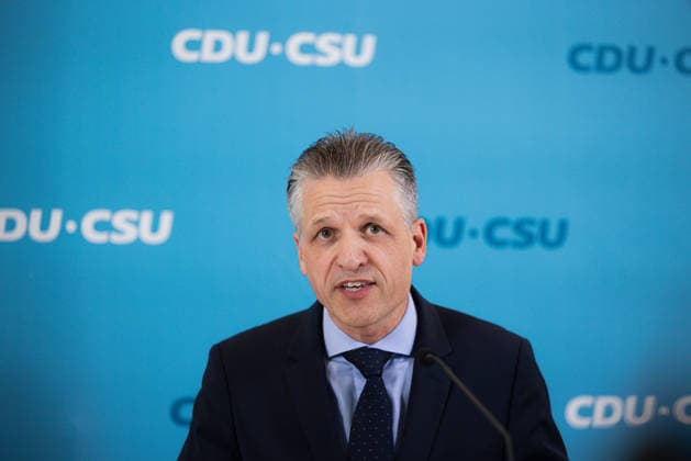 Press Statement by the CDU CSU Parliamentary Caucus in the Bundestag, Berlin, Germany, on September 22, 2026. CDU CSU Caucus Chair Thorsten Frei speaks to the press and journalists on the caucus floor of the Bundestag.