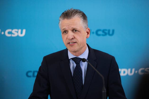 Press Statement by the CDU CSU Parliamentary Caucus in the Bundestag, Berlin, Germany, on September 22, 2026. CDU CSU Caucus Chair Thorsten Frei speaks to the press and journalists on the caucus floor of the Bundestag.