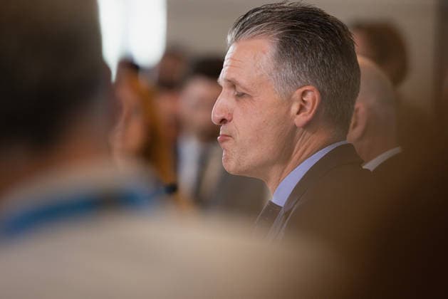 Press Statement by the CDU CSU Parliamentary Caucus in the Bundestag, Berlin, Germany, on September 22, 2026. CDU CSU Caucus Chair Thorsten Frei speaks to the press and journalists on the caucus floor of the Bundestag.