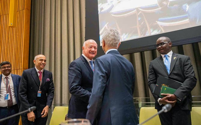 RECORD DATE NOT STATED EAM S. Jaishankar at P4M Summit in New York New York U.S. , Sep 22 (ANI): India s Foreign Minister S. Jaishankar and Austria s Chancellor Christian Stocker at the Partners for Multilateralism, International Law, Peace & Prosperity (P4M) Summit, in New York on Monday. (@DrSJaishankar X ANI Photo) New York USA Copyright: xANIx ANI_20260922144
