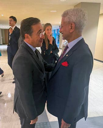 RECORD DATE NOT STATED EAM S. Jaishankar in New York New York U.S. , Sep 22 (ANI): India s Foreign Minister S. Jaishankar and Spain s Foreign Minister JosÃ Manuel Albares on the sidelines of the 81st Session of UNGA 2026, in New York on Monday. (@DrSJaishankar X ANI Photo) New York USA Copyright: xANIx ANI_20260922146
