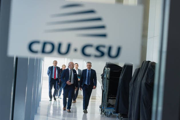 Press Statement by the CDU CSU Parliamentary Caucus in the Bundestag, Berlin, Germany, on September 22, 2026. CDU CSU Caucus Chair Thorsten Frei and his colleague Alexander Hoffmann (CSU) are making a press statement on behalf of the caucus.