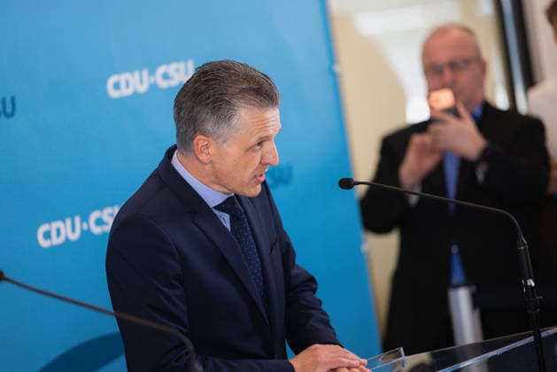 Press Statement by the CDU CSU Parliamentary Group in the Bundestag, Berlin, Germany, on September 22, 2026. CDU CSU Parliamentary Group Leader Thorsten Frei speaks to the press and journalists on the parliamentary group level of the Bundestag.