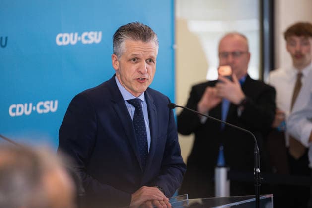 Press Statement by the CDU CSU Parliamentary Group in the Bundestag, Berlin, Germany, on September 22, 2026. CDU CSU Parliamentary Group Leader Thorsten Frei speaks to the press and journalists on the parliamentary group level of the Bundestag.