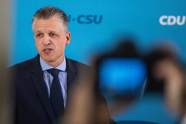 Press Statement by the CDU CSU Parliamentary Group in the Bundestag, Berlin, Germany, September 22, 2026. CDU CSU Parliamentary Group Chair Thorsten Frei speaks to the press and journalists on the parliamentary group level of the Bundestag.