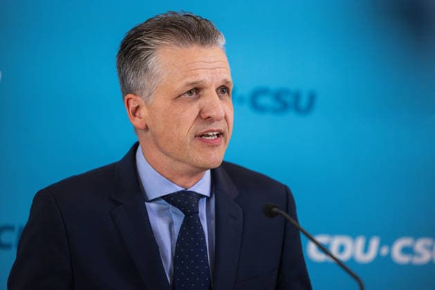 Press Statement by the CDU CSU Parliamentary Group in the Bundestag, Berlin, Germany, September 22, 2026. CDU CSU Parliamentary Group Chair Thorsten Frei speaks to the press and journalists on the parliamentary group level of the Bundestag.