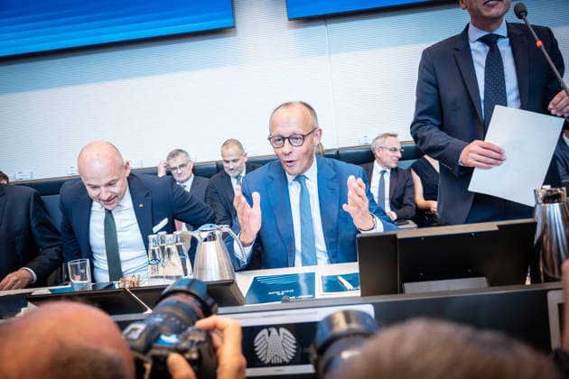 Chancellor Friedrich Merz at the start of the CDU and CSU caucus meeting in the German Bundestag; Session Week in the German Bundestag; Statements and the start of caucus meetings; Berlin, Germany; Bundestag