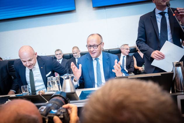Chancellor Friedrich Merz at the start of the CDU and CSU caucus meeting in the German Bundestag; Session Week in the German Bundestag; Statements and the start of caucus meetings; Berlin, Germany; Bundestag