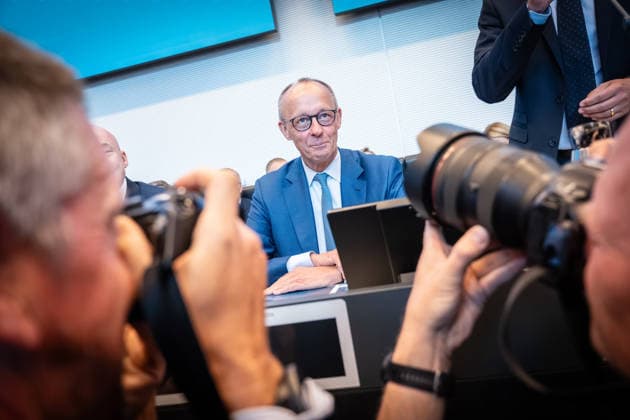 Chancellor Friedrich Merz at the start of the CDU and CSU caucus meeting in the German Bundestag; Session Week in the German Bundestag; Statements and the start of caucus meetings; Berlin, Germany; Bundestag