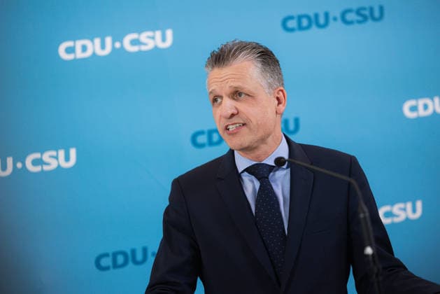Press Statement by the CDU CSU Parliamentary Group in the Bundestag, Berlin, Germany, September 22, 2026. CDU CSU Parliamentary Group Chair Thorsten Frei speaks to the press and journalists on the parliamentary group level of the Bundestag.