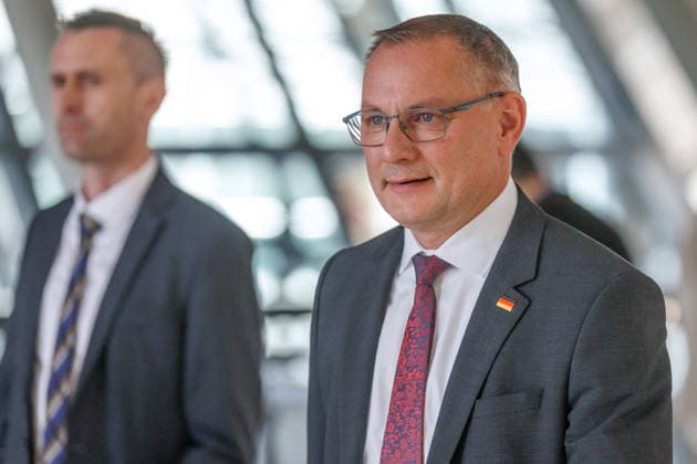 Statement by AfD s Tino Chrupalla, during an AfD press conference on June 22, 2026, in Berlin, Berlin, Berlin, Germany, at the Reichstag