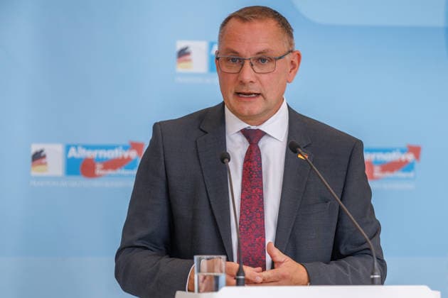 Statement by Tino Chrupalla of the AfD, during an AfD press conference on June 22, 2026, in Berlin, Berlin, Berlin, Germany, at the Reichstag