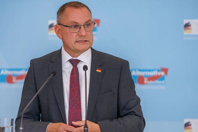 Statement by Tino Chrupalla of the AfD, during an AfD press conference on June 22, 2026, in Berlin, Berlin, Berlin, Germany, at the Reichstag