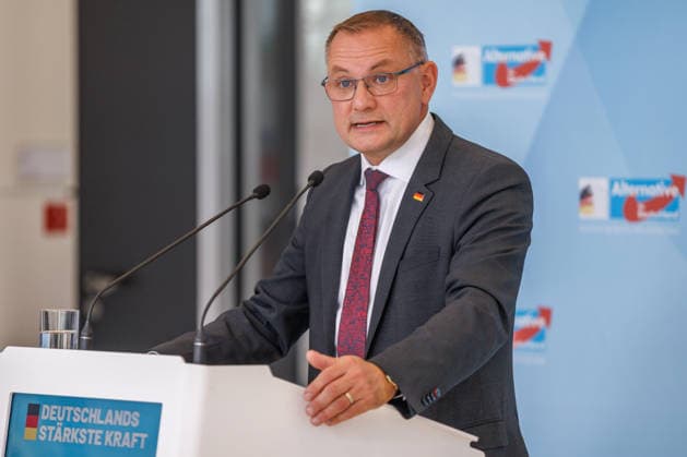 Statement by Tino Chrupalla of the AfD, during an AfD press conference on June 22, 2026, in Berlin, Berlin, Berlin, Germany, at the Reichstag