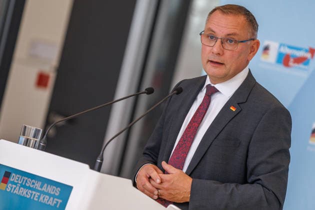 Statement by Tino Chrupalla of the AfD, during an AfD press conference on June 22, 2026, in Berlin, Berlin, Berlin, Germany, at the Reichstag