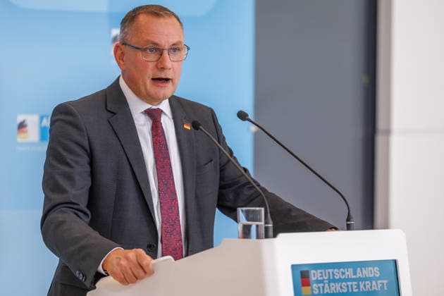 Statement by Tino Chrupalla of the AfD, during an AfD press conference on June 22, 2026, in Berlin, Berlin, Berlin, Germany, at the Reichstag
