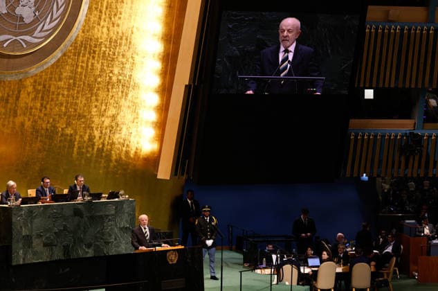 President of Brazil Luiz Inacio Lula da Silva speaks at the UN General Assembly 81st session General Debate in UN General Assembly Hall at the United Nations Headquarters on Tuesday, September 22, 2026 in New York City.  NYP20260922407 PETERxFOLEY