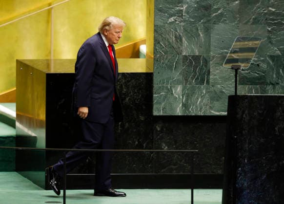 United States President Donald Trump arrives to speak at the United Nations General Assembly 81st session General Debate at the UN Headquarters on Tuesday, September 22, 2026 in New York City.  NYP20260922117 JOHNxANGELILLO