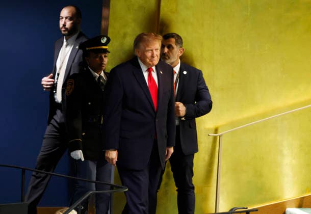 United States President Donald Trump arrives to speak at the United Nations General Assembly 81st session General Debate at the UN Headquarters on Tuesday, September 22, 2026 in New York City.  NYP20260922118 JOHNxANGELILLO