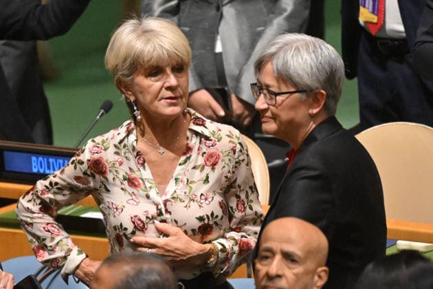 ANTHONY ALBANESE UNITED STATES VISIT, Australia™s Minister for Foreign Affairs Penny Wong and former minister for foreign affairs Julie Bishop before the opening addresses of the United Nations General Assembly in New York, Tuesday, September 22, 2026. ( NO ARCHIVING NEW YORK New York United States of America  Copyright: xMICKxTSIKASx 20260923155651317601