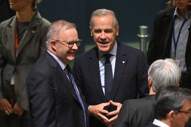 ANTHONY ALBANESE UNITED STATES VISIT, Australia™s Prime Minister Anthony Albanese meets with Canada™s Prime Minister Mark Carney before the opening addresses of the United Nations General Assembly in New York, Tuesday, September 22, 2026. ( NO ARCHIVING NEW YORK New York United States of America  Copyright: xMICKxTSIKASx 20260923170972645279
