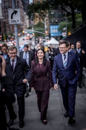Trip by Federal Foreign Minister Johann Wadephul to New York to attend the UN General Assembly; meeting with Reem Alabali Radovan, Federal Minister for Economic Cooperation and Development, and Federal Environment Minister Carsten Schneider, September 22, 2026; photographed on behalf of the Federal Foreign Office, New York City, New York Copyright: xDominikxButzmannx