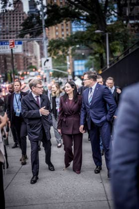 Trip by Federal Foreign Minister Johann Wadephul to New York to attend the UN General Assembly; meeting with Reem Alabali Radovan, Federal Minister for Economic Cooperation and Development, and Federal Environment Minister Carsten Schneider, September 22, 2026; photographed on behalf of the Federal Foreign Office, New York City, New York Copyright: xDominikxButzmannx