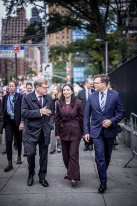 Trip by Federal Foreign Minister Johann Wadephul to New York to attend the UN General Assembly; meeting with Reem Alabali Radovan, Federal Minister for Economic Cooperation and Development, and Federal Environment Minister Carsten Schneider, September 22, 2026; photographed on behalf of the Federal Foreign Office, New York City, New York Copyright: xDominikxButzmannx