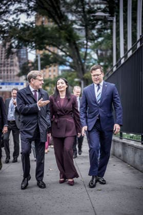 Trip by Federal Foreign Minister Johann Wadephul to New York to attend the UN General Assembly; meeting with Reem Alabali Radovan, Federal Minister for Economic Cooperation and Development, and Federal Environment Minister Carsten Schneider, September 22, 2026; photographed on behalf of the Federal Foreign Office, New York City, New York Copyright: xDominikxButzmannx