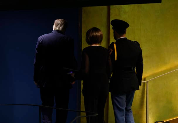 United States President Donald Trump departs after speaking at the United Nations General Assembly 81st session General Debate at the UN Headquarters on Tuesday, September 22, 2026 in New York City.  NYP20260922125 JOHNxANGELILLO
