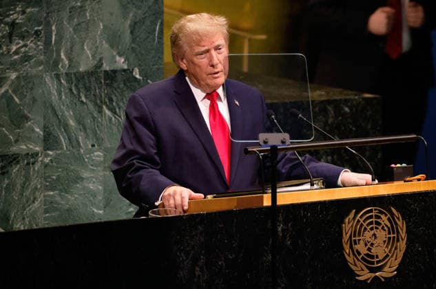 President of the United States Donald Trump speaks at the UN General Assembly 81st session General Debate in UN General Assembly Hall at the United Nations Headquarters on Tuesday, September 22, 2026 in New York City.  NYP202609224011 PETERxFOLEY