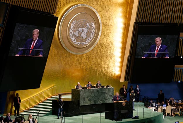 President of the United States Donald Trump speaks at the UN General Assembly 81st session General Debate in UN General Assembly Hall at the United Nations Headquarters on Tuesday, September 22, 2026 in New York City.  NYP202609224014 PETERxFOLEY
