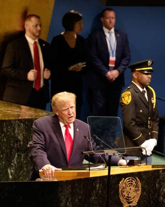 President of the United States Donald Trump speaks at the UN General Assembly 81st session General Debate in UN General Assembly Hall at the United Nations Headquarters on Tuesday, September 22, 2026 in New York City.  NYP202609224015 PETERxFOLEY