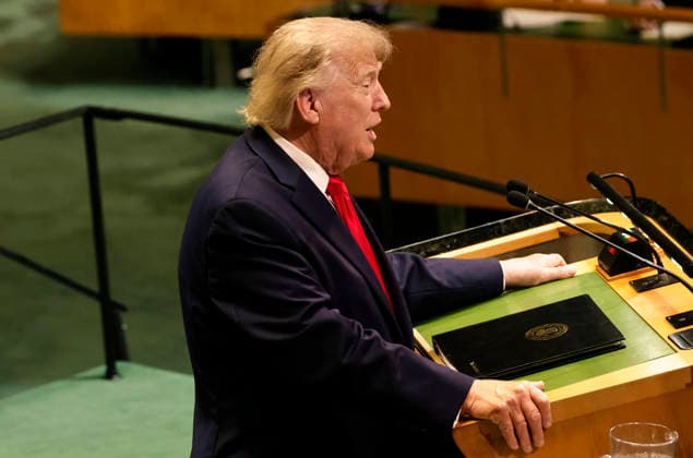 President of the United States Donald Trump speaks at the UN General Assembly 81st session General Debate in UN General Assembly Hall at the United Nations Headquarters on Tuesday, September 22, 2026 in New York City.  NYP20260922409 PETERxFOLEY