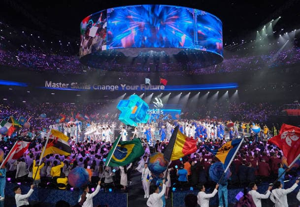 (260922) -- SHANGHAI, Sept. 22, 2026 -- The opening ceremony of the 48th WorldSkills Competition is held in east China s Shanghai, Sept. 22, 2026. The 48th WorldSkills Competition opened in Shanghai on Tuesday evening, with 1,385 competitors from 68 countries and regions vying in 64 skill events. ) CHINA-SHANGHAI-WORLDSKILLS COMPETITION-OPENING CEREMONY (CN) RenxPengfei 