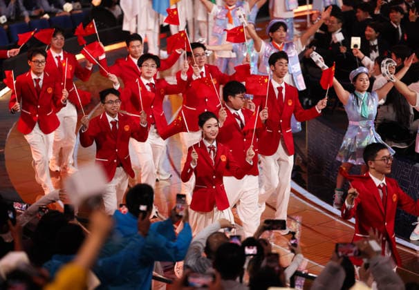 (260922) -- SHANGHAI, Sept. 22, 2026 -- Members of Chinese delegation attend the opening ceremony of the 48th WorldSkills Competition in east China s Shanghai, Sept. 22, 2026. The 48th WorldSkills Competition opened in Shanghai on Tuesday evening, with 1,385 competitors from 68 countries and regions vying in 64 skill events. ) CHINA-SHANGHAI-WORLDSKILLS COMPETITION-OPENING CEREMONY (CN) JinxLiwang 