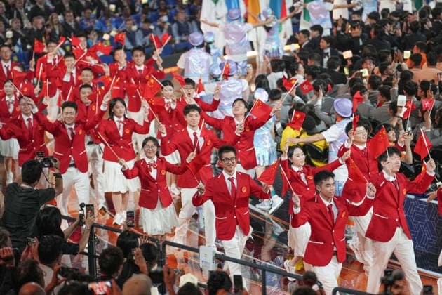(260922) -- SHANGHAI, Sept. 22, 2026 -- Members of Chinese delegation attend the opening ceremony of the 48th WorldSkills Competition in east China s Shanghai, Sept. 22, 2026. The 48th WorldSkills Competition opened in Shanghai on Tuesday evening, with 1,385 competitors from 68 countries and regions vying in 64 skill events. ) CHINA-SHANGHAI-WORLDSKILLS COMPETITION-OPENING CEREMONY (CN) RenxPengfei 