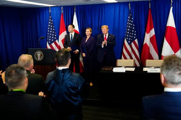 U.S., Denmark, and Greenland: Prime Minister Mette Frederiksen, Greenland’s Premier Jens Frederik Nielsen, and U.S. President Donald Trump during the signing ceremony at the UN building in New York on Tuesday, September 22, 2026. Photo by Mads Claus Rasmussen, Scanpix 2026, New York, Denmark  Copyright: MadsxClausxRasmussenx spdk20260922-172943-L