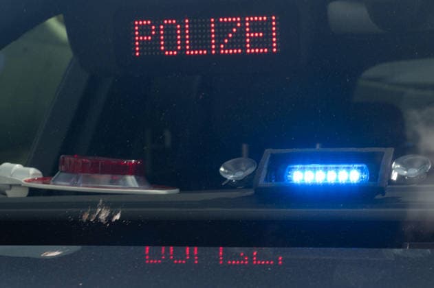 POLICE lettering, police baton, and blue light in an unmarked police vehicle; feature; background motif; symbolic photo; EUDEX Euro Defense Expo trade show, on September 22, 2026, at Messe Essen, Germany