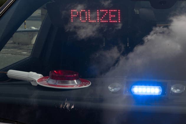 POLICE lettering, police baton, and blue light in an unmarked police vehicle; feature; background motif; symbolic photo; EUDEX Euro Defense Expo trade show, on September 22, 2026, at Messe Essen, Germany