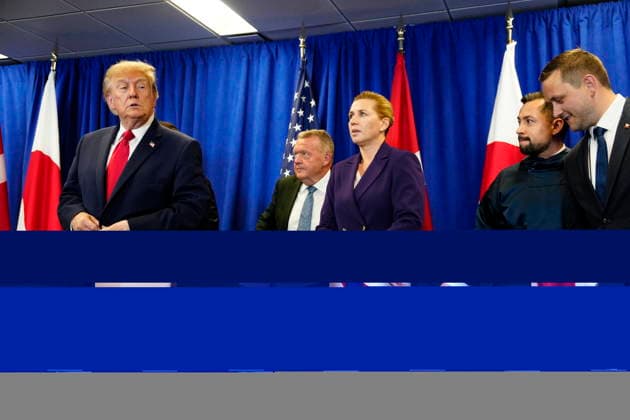 U.S. Prime Minister Mette Frederiksen of Denmark and Greenland, Greenland’s head of government Jens Frederik Nielsen, and U.S. President Donald Trump during the signing ceremony at the UN building in New York on Tuesday, September 22, 2026. Photo by Mads Claus Rasmussen, Scanpix 2026, New York, Denmark  Copyright: MadsxClausxRasmussenx spdk20260922-174256-L