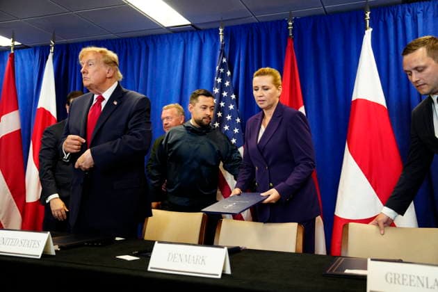 U.S., Denmark, Greenland: Prime Minister Mette Frederiksen, Greenland’s head of government Jens Frederik Nielsen, and U.S. President Donald Trump during the signing ceremony at the UN building in New York on Tuesday, September 22, 2026. Photo by Mads Claus Rasmussen, Scanpix 2026, New York, Denmark  Copyright: MadsxClausxRasmussenx spdk20260922-174228-L