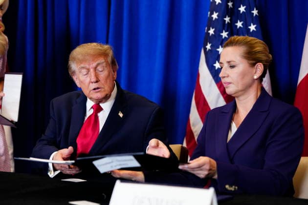 U.S., Denmark, Greenland: Prime Minister Mette Frederiksen, Greenland’s government leader Jens Frederik Nielsen, and U.S. President Donald Trump during the signing ceremony at the UN building in New York on Tuesday, September 22, 2026. Photo by Mads Claus Rasmussen, Scanpix 2026, New York, Denmark  Copyright: MadsxClausxRasmussenx spdk20260922-174431-L