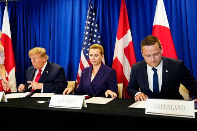 U.S., Denmark, and Greenland: Prime Minister Mette Frederiksen, Greenland’s head of government Jens Frederik Nielsen, and U.S. President Donald Trump during the signing ceremony at the UN building in New York on Tuesday, September 22, 2026. Photo by Mads Claus Rasmussen, Scanpix 2026, New York, Denmark  Copyright: MadsxClausxRasmussenx spdk20260922-174713-L