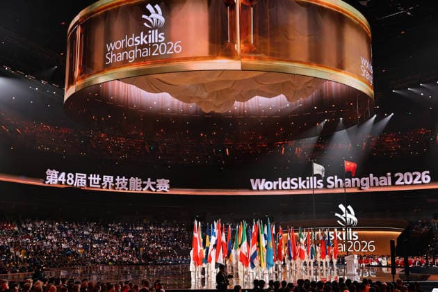 (260922) -- SHANGHAI, Sept. 22, 2026 -- The opening ceremony of the 48th WorldSkills Competition is held in east China s Shanghai, Sept. 22, 2026. The 48th WorldSkills Competition opened in Shanghai on Tuesday evening, with 1,385 competitors from 68 countries and regions vying in 64 skill events. ) CHINA-SHANGHAI-WORLDSKILLS COMPETITION-OPENING CEREMONY (CN) FangxZhe 