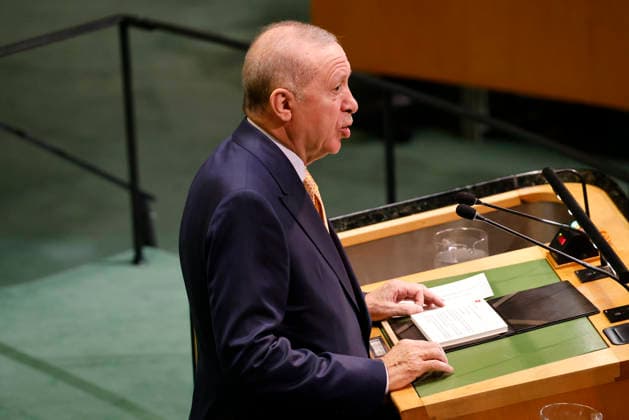 President of Turkey Recep Tayyip Erdogan speaks at the UN General Assembly 81st session General Debate in UN General Assembly Hall at the United Nations Headquarters on Tuesday, September 22, 2026 in New York City.  NYP202609224018 PETERxFOLEY