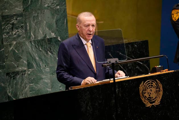 President of Turkey Recep Tayyip Erdogan speaks at the UN General Assembly 81st session General Debate in UN General Assembly Hall at the United Nations Headquarters on Tuesday, September 22, 2026 in New York City.  NYP202609224019 PETERxFOLEY
