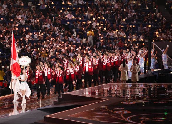 (260922) -- SHANGHAI, Sept. 22, 2026 -- Members of Canadian delegation attend the opening ceremony of the 48th WorldSkills Competition in east China s Shanghai, Sept. 22, 2026. The 48th WorldSkills Competition opened in Shanghai on Tuesday evening, with 1,385 competitors from 68 countries and regions vying in 64 skill events. ) CHINA-SHANGHAI-WORLDSKILLS COMPETITION-OPENING CEREMONY (CN) JinxLiwang 