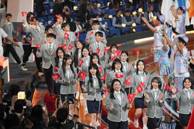 (260922) -- SHANGHAI, Sept. 22, 2026 -- Members of the delegation of China s Hong Kong attend the opening ceremony of the 48th WorldSkills Competition in east China s Shanghai, Sept. 22, 2026. The 48th WorldSkills Competition opened in Shanghai on Tuesday evening, with 1,385 competitors from 68 countries and regions vying in 64 skill events. ) CHINA-SHANGHAI-WORLDSKILLS COMPETITION-OPENING CEREMONY (CN) RenxPengfei 
